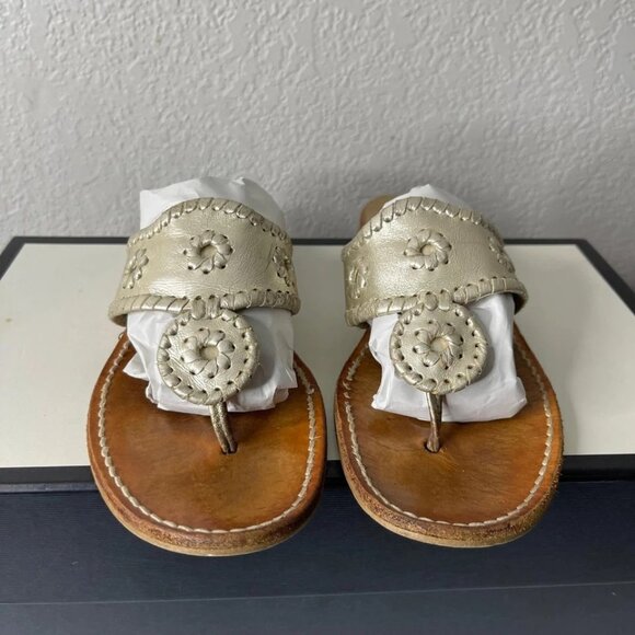 Jack Rogers Hampton Gold Leather Whipstitch Thong Sandals Slip On Women's 9 M - Picture 1 of 10